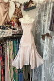Light Pink Strapless A-Line Satin Midi Length Vintage Party Dress, HZ0319