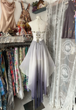 Vintage Ombre Halter A-Line Beading High Low Party Dress Homecoming Dress, HZ0319