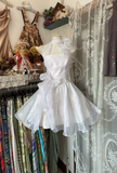 White Halter A-Line Chiffon Vintage Short Party Dress Homecoming Dress, HZ0319