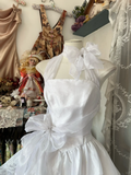 White Halter A-Line Chiffon Vintage Short Party Dress Homecoming Dress, HZ0319