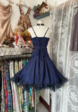 Navy Blue Straps A-Line Satin Vintage Short Party Dress Homecoming Dress, HZ0319