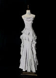 Grey Spaghetti Straps Mermaid Lace Vintage Long Party Dress Evening Dress, HZ0319