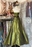 Green Strapless A-Line Beading Satin Vintage Long Party Dress Prom Dress, HZ0319