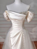 Elegant Off Shoulder Mermaid Satin Pretty Wedding Dress Prom Dress, HZ0319