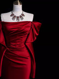 Elegant Off Shoulder Mermaid Satin Red Long Prom Dress Formal Party Dress, HZ0319