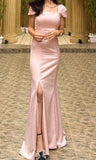 Elegant Pink Sleeveless Mermaid Satin Long Party Dress Bridesmaid Dress, HZ0319