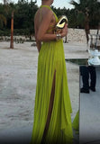 Green Halter Backless A-Line Chiffon Long Party Dress Elegant Evening Dress, HZ0319