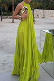 Green Halter Backless A-Line Chiffon Long Party Dress Elegant Evening Dress, HZ0319