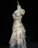 Champagne Straps Sheath Chiffon Vintage Long Prom Dress Evening Party Dress, HZ0319