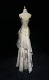 Champagne Straps Sheath Chiffon Vintage Long Prom Dress Evening Party Dress, HZ0319