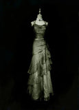 Green Straps Sheath Chiffon Vintage Long Prom Dress Evening Party Dress, HZ0319
