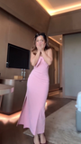 Pink Strapless Sheath Satin Long Party Dress Wedding Guest Dress, HZ0319