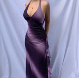 Purple Gradient Halter Sheath Chiffon Long Party Dress Vintage Evening Dress, HZ0319