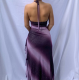 Purple Gradient Halter Sheath Chiffon Long Party Dress Vintage Evening Dress, HZ0319