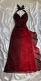 Burgundy Gradient Halter Sheath Chiffon Long Party Dress Vintage Evening Dress, HZ0319