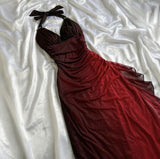 Burgundy Gradient Halter Sheath Chiffon Long Party Dress Vintage Evening Dress, HZ0319