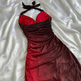 Burgundy Gradient Halter Sheath Chiffon Long Party Dress Vintage Evening Dress, HZ0319