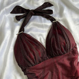 Burgundy Gradient Halter Sheath Chiffon Long Party Dress Vintage Evening Dress, HZ0319