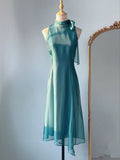 Blue Halter Chiffon Sheath Long Party Dress Simple Evening Dress, HZ0319