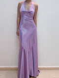 Elegant Lilac Halter Sheath Satin Long Party Dress Wedding Guest Dress, HZ0319