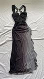 Grey Straps Ombre Ruffles Chiffon Long Party Dress Vintage Evening Gown, HZ0319