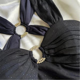 Grey Straps Ombre Ruffles Chiffon Long Party Dress Vintage Evening Gown, HZ0319