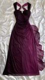 Purple Straps Ombre Ruffles Chiffon Long Party Dress Vintage Evening Gown, HZ0319