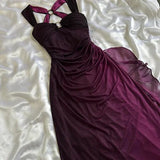 Purple Straps Ombre Ruffles Chiffon Long Party Dress Vintage Evening Gown, HZ0319