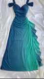 Blue Straps Ombre Ruffles Chiffon Long Party Dress Vintage Evening Gown, HZ0319