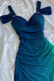 Blue Straps Ombre Ruffles Chiffon Long Party Dress Vintage Evening Gown, HZ0319