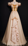 Elegant Champagne A-Line Tulle Satin Princess Long Party Dress Evening Gown, HZ0319