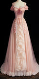 Pink Straps A-Line Ruffles Princess Long Party Dress Evening Gown, HZ0319
