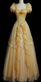 Yellow Sweetheart A-Line Ruffles Princess Long Party Dress Evening Gown, HZ0319