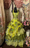 Green Halter A-Line Floral Tiered Long Party Dress Vintage Evening Ball Gown, HZ0319