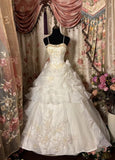 White Spaghetti Straps A-Line Satin Long Party Dress Vintage Wedding Dress, HZ0319