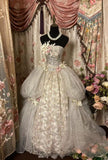 Elegant Strapless A-Line Lace Floral Long Party Dress Vintage Evening Dress, HZ0319