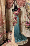 Blue Straps Embroidery Satin Mermaid Vintage Long Party Dress Evening Gown, HZ0319