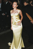 Stunning Yellow Straps Mermaid Satin Long Evening Party Dress Gala Gown, HZ0319