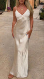 Spaghetti Straps Sheath Satin Simple Long Party Dress Wedding Guest Dress, HZ0319