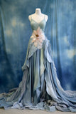 Stunning Straps A-Line Floral Ombre Long Prom Dress Formal Evening Gown, HZ0319