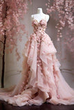Lovely Pink Sweetheart Neck Floral A-Line Long Party Dress Formal Evening Gown, HZ0319
