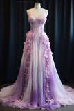 Lavender Straps A-Line Ombre Appliques Long Party Dress Formal Evening Gown, HZ0319