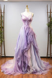Lavender Straps A-Line Ombre Long Party Dress Formal Evening Gown, HZ0319