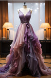 Elegant Purple Straps A-Line Ombre Long Party Dress Formal Evening Gown, HZ0319