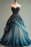 Dark Blue Sweetheart A-Line Ombre Long Party Dress Formal Evening Ball Gown, HZ0319