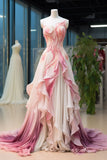 Pink One Shoulder A-Line Ombre Long Party Dress Formal Evening Gown, HZ0319