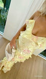Yellow Straps Floral Printed Sheath Long Party Dress Wedding Guest Dress, HZ0319