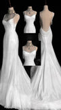 Stunning White Backless Mermaid Shiny Long Party Gown Wedding Dress, HZ0319