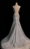 Stunning White Backless Mermaid Shiny Long Party Gown Wedding Dress, HZ0319