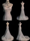 Stunning White Backless Mermaid Shiny Long Party Gown Wedding Dress, HZ0319